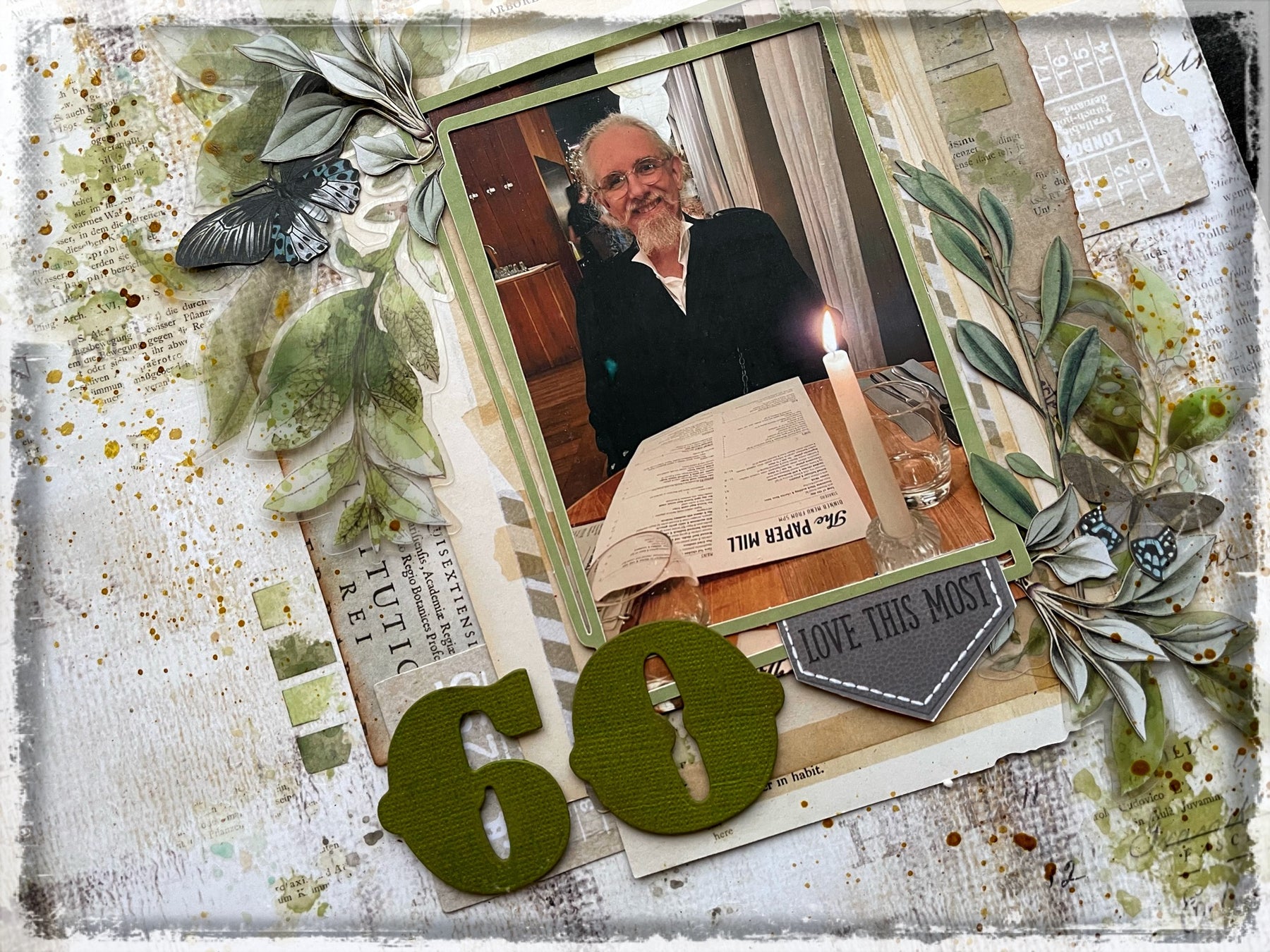 60th birthday layout: by Louise Crosbie