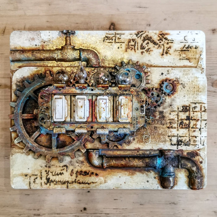 Switch On - Steampunk mixed media project by LORI WOODS
