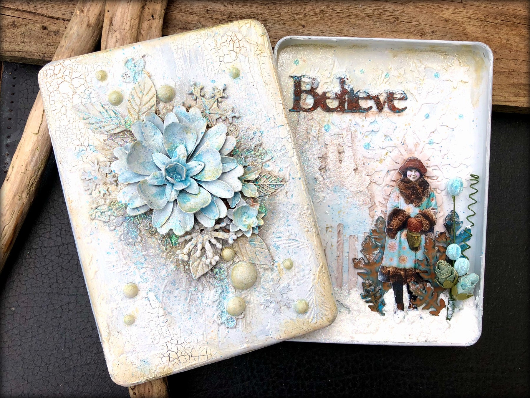 Altered tin (inside) by LOUISE CROSBIE