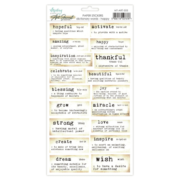 ART JOURNAL PAPER STICKERS - DICTIONARY WORDS - HAPPY