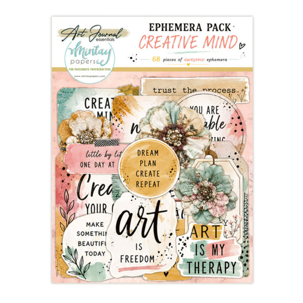 ART JOURNAL EPHEMERA PACK - CREATIVE MIND, 68 PCS