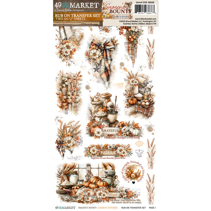 Season's Bounty 6 x12 Nanna's Kitchen Rub-on Transfer Set