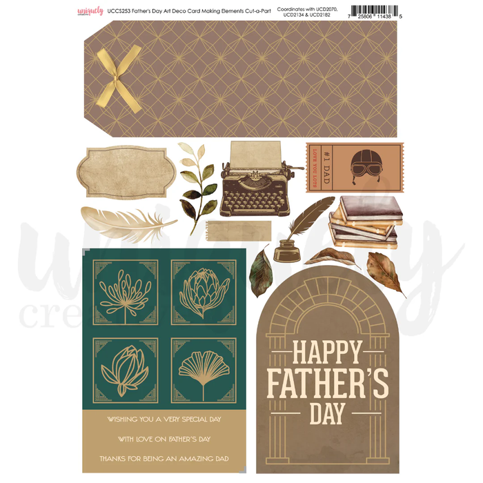 FATHER'S DAY ART DECO CARD MAKING ELEMENTS CUT-A-PART SHEET
