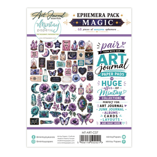 ART JOURNAL EPHEMERA PACK - MAGIC, 68 PCS