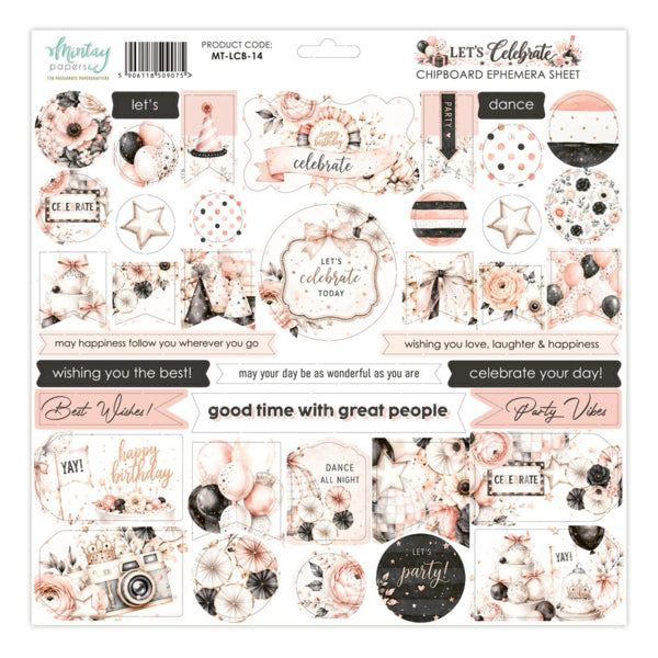 LET'S CELEBRATE CHIPBOARD EPHEMERA SHEET