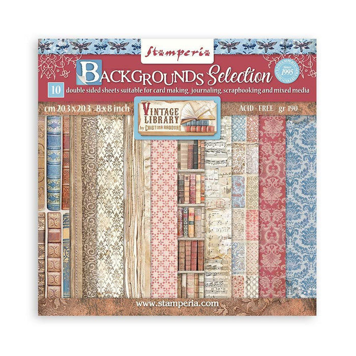 Vintage Library Backgrounds Paper Pad 8"X8"