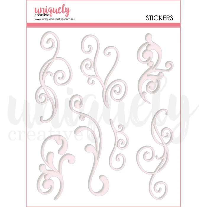 WHITE FLOURISH PUFFY STICKERS