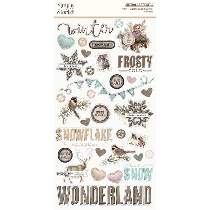 Simple Vintage Winter Woods - Chipboard Stickers