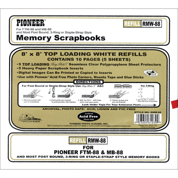 PIONEER – TOP LOADING REFILL SHEET – WHITE (8″ X 8″)