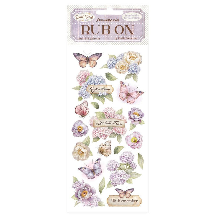 Quiet Days Rub-Ons - Hydrangea And Butterfly