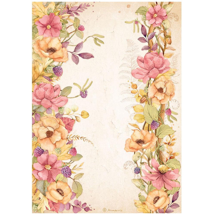 Rice Paper Sheet A4 - Woodland Floral Borders