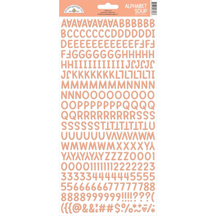 Alphabet Soup Puffy Stickers - Coral