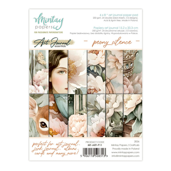 6 X 8 ART JOURNAL PAPER PAD - PEONY SILENCE
