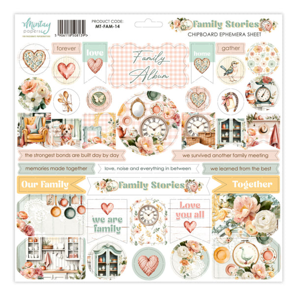 FAMILY STORIES CHIPBOARD EPHEMERA SHEET