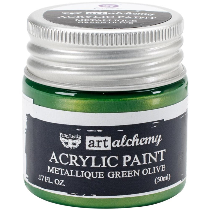 Finnabair Art Alchemy Acrylic Paint - Metallique Green Olive