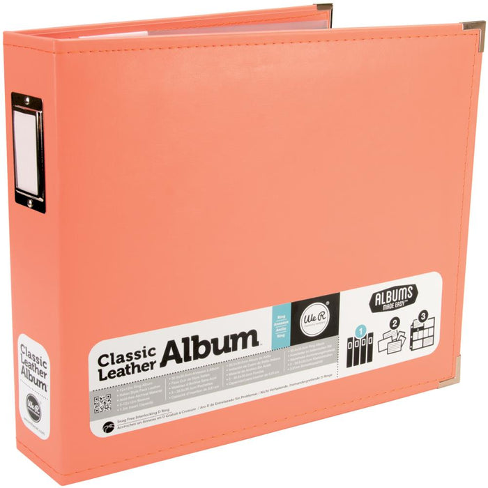We R Classic Leather 3-Ring Binder 12"X12" - Coral