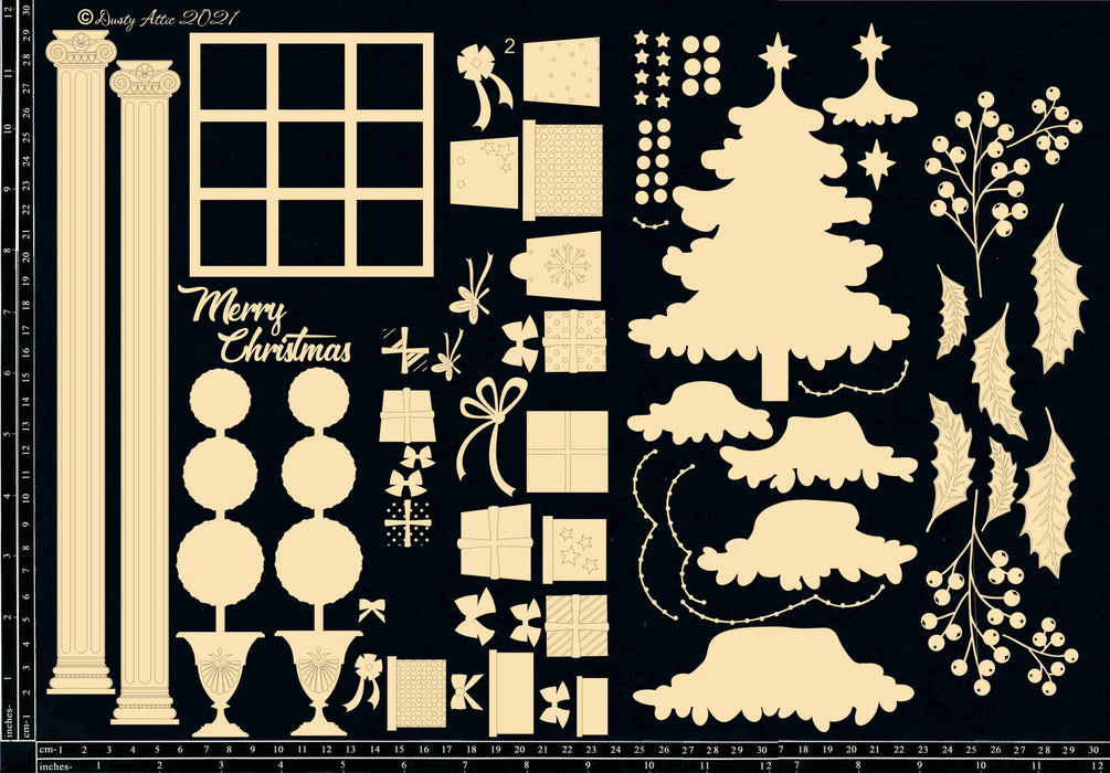 Christmas Scene Mixed Chipboard – Tree with Shadow Box