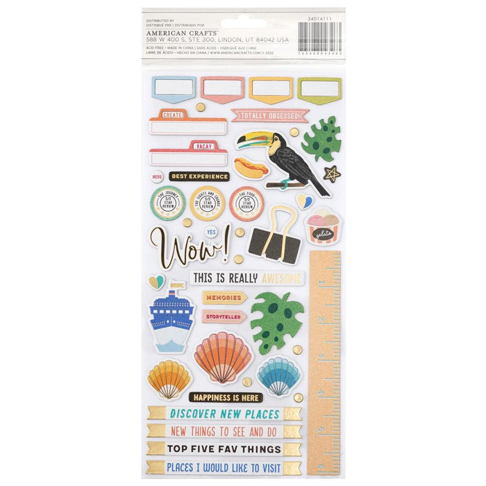 Where To Next Thickers Stickers - Happy Life Phrase/Chipboard